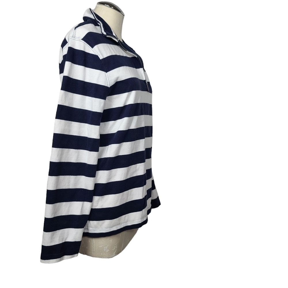 J. Crew Mercantile Blue White Cotton Jersey Half Zip Pullover Sweater M - Picture 4 of 7